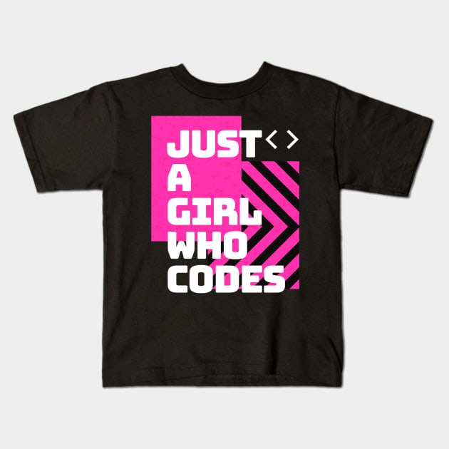 Just A Girl Who Codes Computer Geek Female Coder Kids T-Shirt by Foxxy Merch